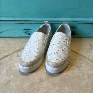 Franco Sarto Platform Shoes Homer White Basket Weave Loafers Shoes Women’s Sz 9M